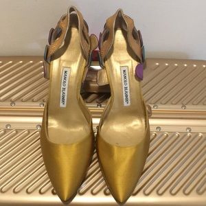 Manolo Blahnik Gold Satin Heels